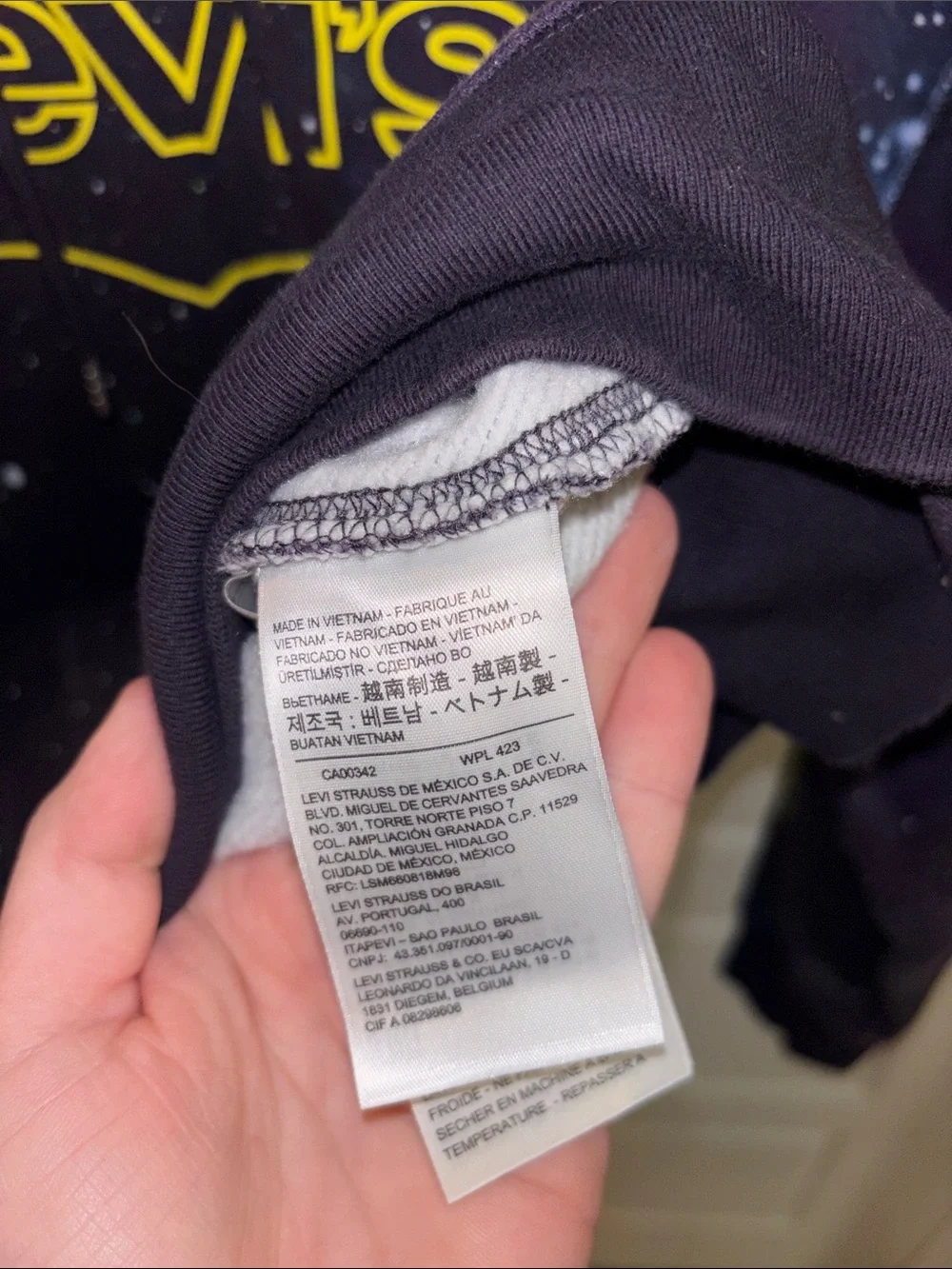 Levi's Galaxy Hooded Sweatshirt in Purple and Black with Yellow Logo - Picture 5 of 6